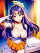 Anime girl with long purple hair and a halo on her head.